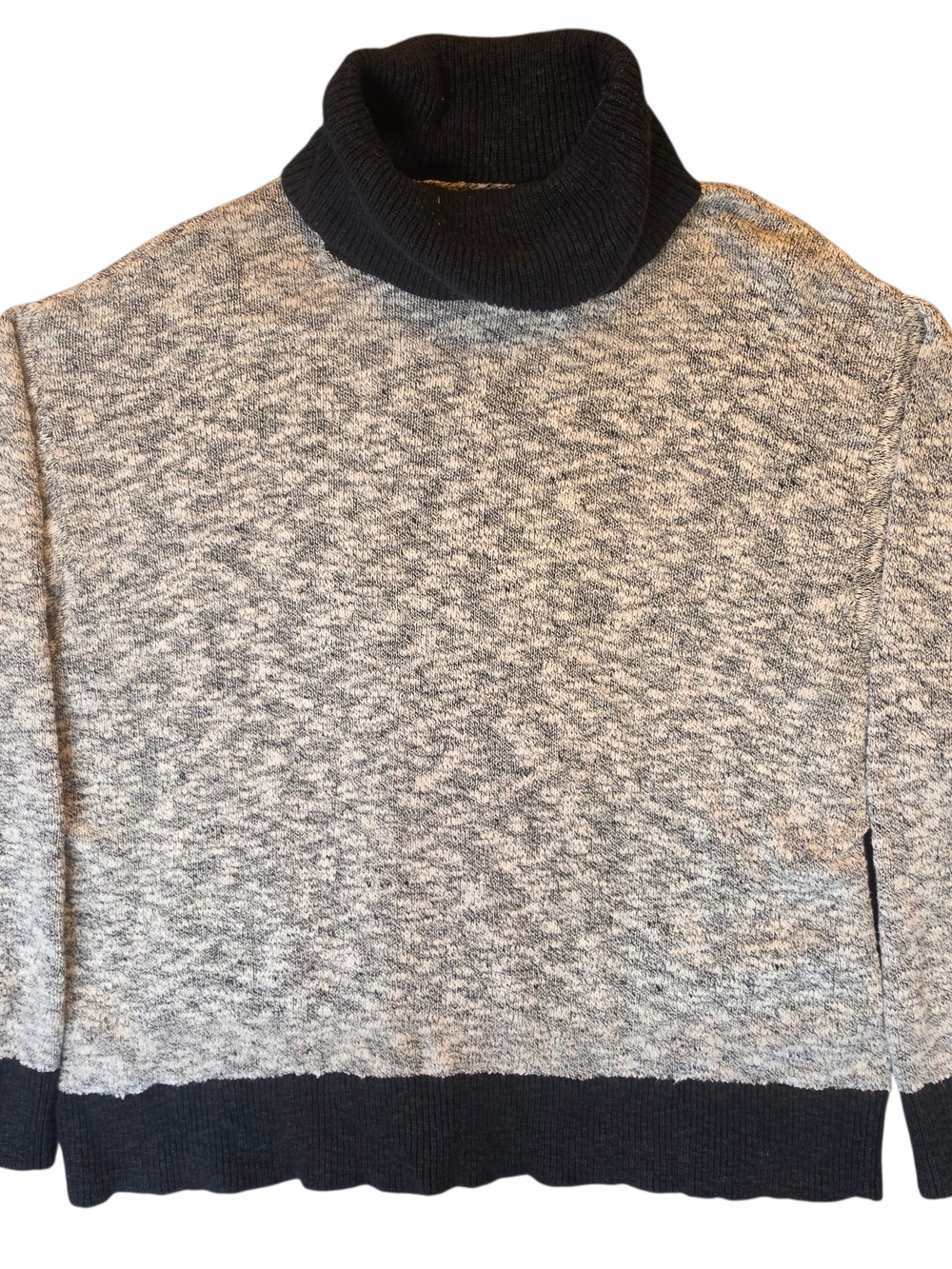L.L. Bean Signature Marled Knit Turtleneck Sweater Black Gray Small Gorpcore